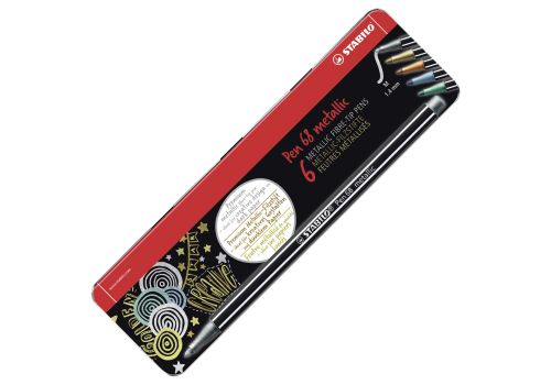 Stabilo pen 68 metallic pennarello premium metallizzato colori assortiti scatola in metallo 6 pezzi