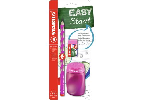 Stabilo easygraph school set in rosa per destrimani con gomma + temperino