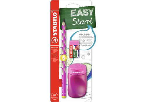 Stabilo easygraph school set in rosa per mancini con gomma + temperino