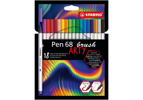 Stabilo pen 68 brush arty pennarello premium con punta a pennello colori assortiti 18 pezzi