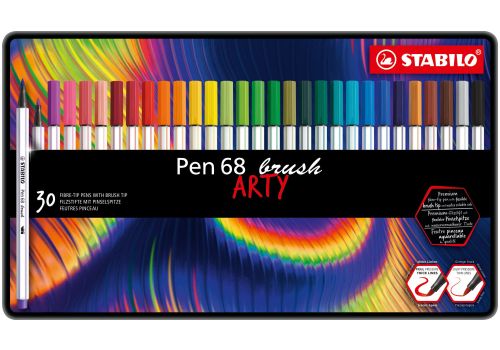 Stabilo pen 68 brush arty pennarello premium con punta a pennello colori assortiti scatola in metallo 30 pezzi