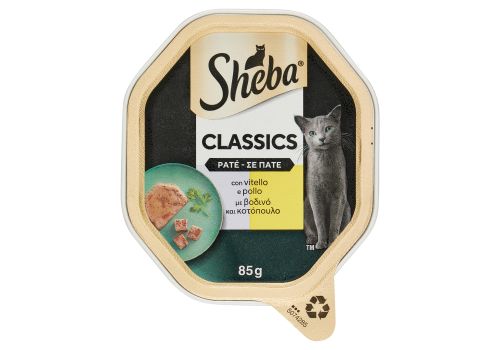 sheba classics patè cibo umido con vitello e pollo per gatto 85 grammi