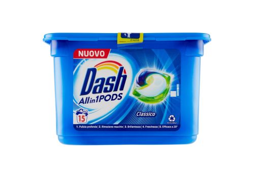 Dash pods all in 1 classico detersivo lavatrice in capsule 15 pezzi