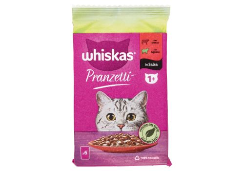 Whiskas Pranzetti cibo umido per gatto in salsa con manzo e agnello 6 x 50 grammi
