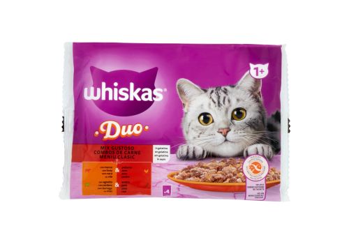 Whiskas Duo Mix Gustoso bocconcini manzo & pollame e agnello & anatra in gelatina per gatto 4 x 85 grammi