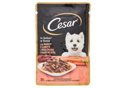 Cesar cibo umido cane in salsa con manzo e carote 100 grammi