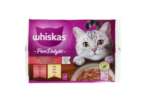 Whiskas Pure Delight cibo umido per gatto in gelatina con manzo e pollo 4 x 85 grammi
