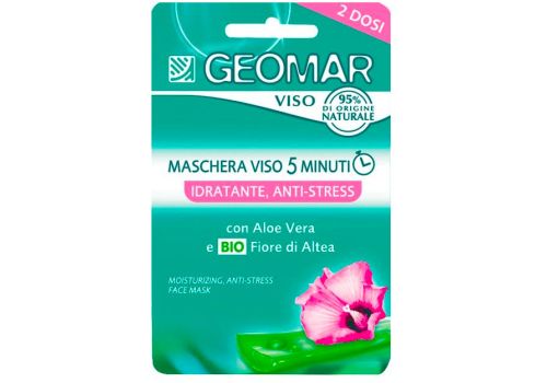 Geomar Maschera Viso 5 Minuti Idratante e Anti-stress con Fiore Di Altea Bio e Aloe Vera 2 Dosi