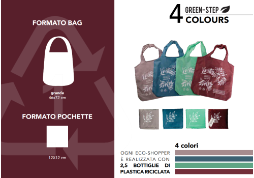 Green-Step 4 Colours borsa riutilizzabile in plastica riciclata rosso