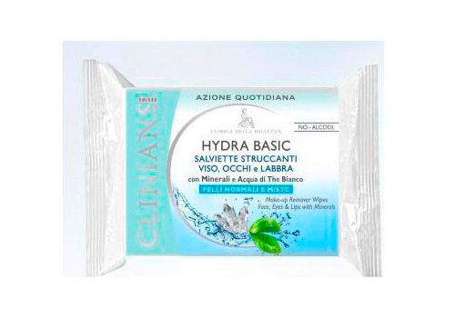 Clinians Hydra Basic Salviette Struccanti Viso Occhi e Labbra con Minerali e Acqua di The Bianco per Pelli Normali e Miste 25 Salviette