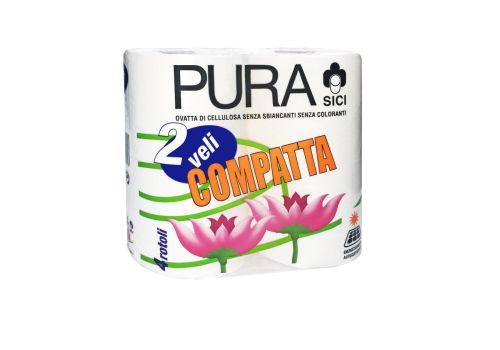 Pura carta igienica compatta a 2 veli 4 rotoli