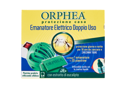 Orphea emanatore elettrico antizanzare comuni e tigre doppio uso con estratto di eucalipto 1 diffusore + 20 piastrine
