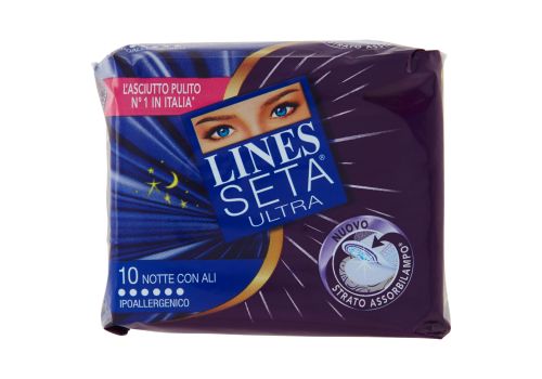 Lines Seta Ultra Notte assorbenti delicati con ali 10 pezzi