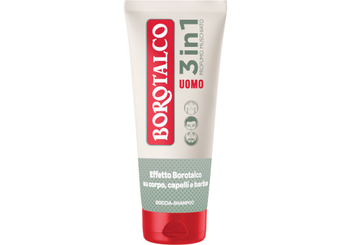 Borotalco 3 in 1 uomo profumo muschiato effetto borotalco su corpo capelli barba doccia-shampoo 200ml