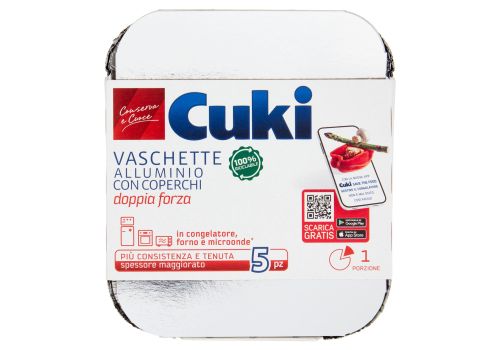 Cuki Conserva e Cuoce vaschette alluminio con coperchi doppia forza riciclabili 1 porzione 5 pezzi