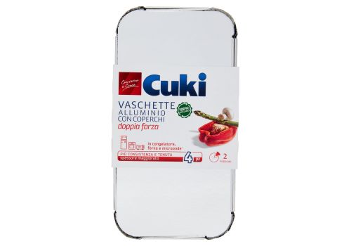 Cuki Conserva e Cuoce vaschette alluminio con coperchi doppia forza riciclabili 2 porzioni 4 pezzi