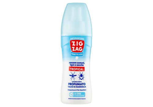 Zig Zag insetti-via antipuntura tropical zanzare comuni tigre e zecche talco di marsiglia spray 100ml