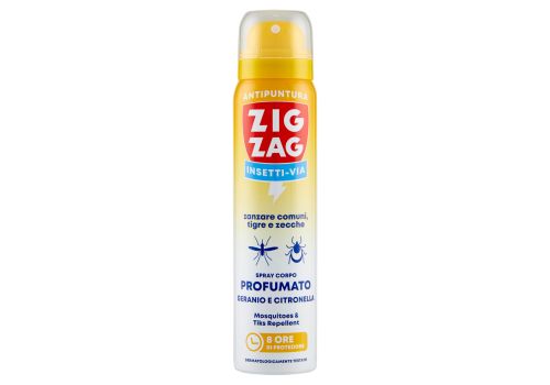 Zig Zag insetti via antipuntura zanzare comuni tigre e zecche profumo geranio e citronella spray 100ml