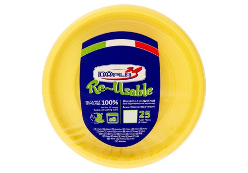 Dopla re-usable piatti piani riutilizzabili in plastica riciclabile colore giallo Ø 220mm 25 pezzi