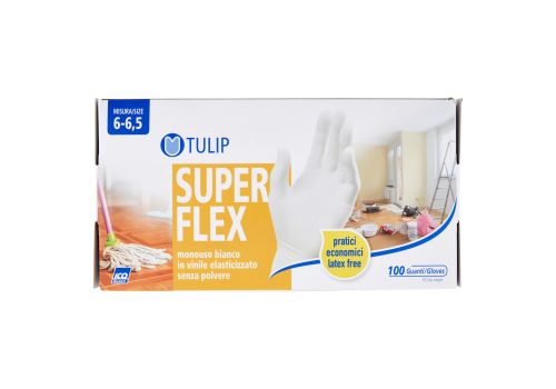 Tulip super flex guanti in vinile monouso senza polvere colore bianco taglia s 100 pezzi