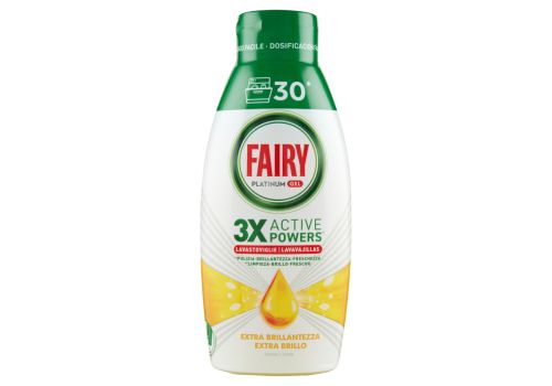 Fairy Platinum Gel 3x Active Powers detersivo lavastoviglie extra brillantezza profumo limone 30 lavaggi 600ml