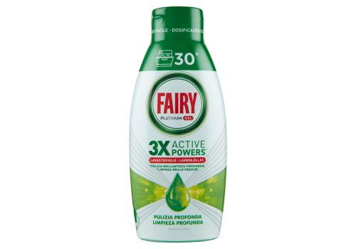 Fairy Platinum Gel 3x Active Powers detersivo lavastoviglie extra brillantezza profumo limone 30 lavaggi 600ml