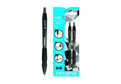 mitama penna scatto speed 3, ultrascorrevole, punta 0,7 nero, bl. 2 pz