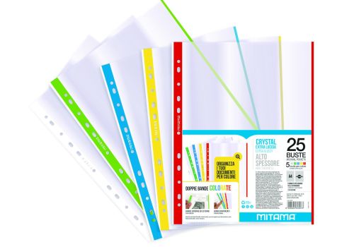 Mitama buste forate trasparenti con bordo colorato 23,5 x 30cm 25 pezzi