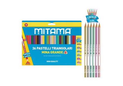 Mitama pastelli triangolari in legno colori assortiti 36 pezzi