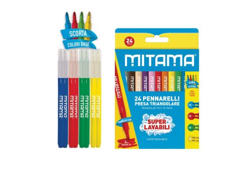 Mitama pennarelli super lavabili con presa triangolare e punta fine colori assortiti 24 pezzi