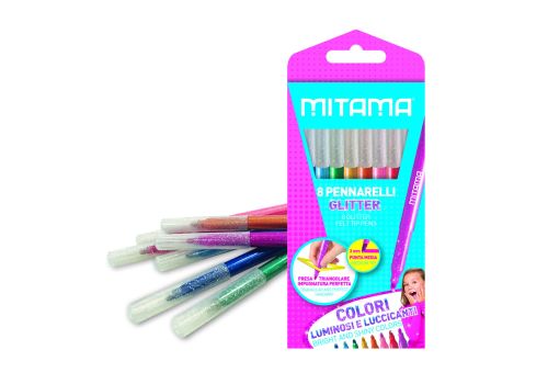Mitama pennarelli glitter con presa triangolare e punta fine colori assortiti 8 pezzi