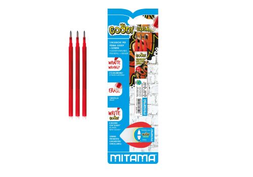 Mitama goody ricarica con gomma per penna cancellabile punta 0,7mm colore rosso rosso 3 pezzi