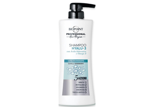 Biopoint shampoo hyalu-3 con acido ialuronico e omega 3 per capelli idratati 400ml