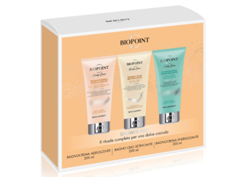 Biopoint set shower trio bagnocrema addolcente 200ml + bagno olio setificante 200ml + bagnocrema energizzante 200ml