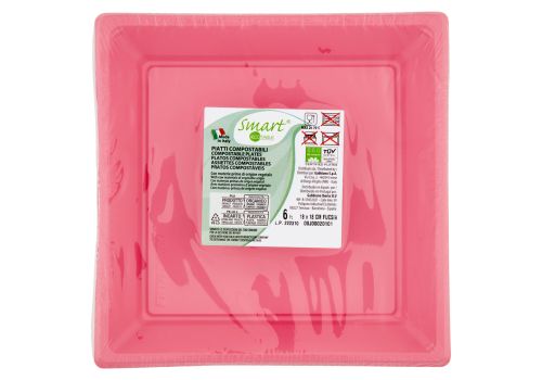 Smart ecotable piatti quadrati compostabili fucsia biodegradabili e resistenti 18 x 18cm 6 pezzi