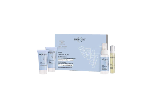Biopoint hair lamination kit 4 in 1 per capelli lisci e luminosi con shampoo 20ml + maschera 20ml + siero 20ml