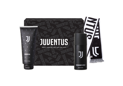 Juventus cofanetto con deodorante spray 150ml + gel doccia 200ml + sciarpa da stadio ufficiale