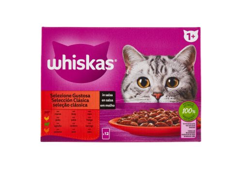 Whiskas Selezione Gustosa cibo umido per gatto in salsa con manzo pollo agnello e pollame 12 x 85 grammi