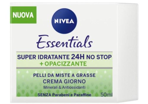 Nivea Essentials Crema Giorno Super Idratante 24H No Stop + Opacizzante per Pelli da Miste a Grasse 50ml