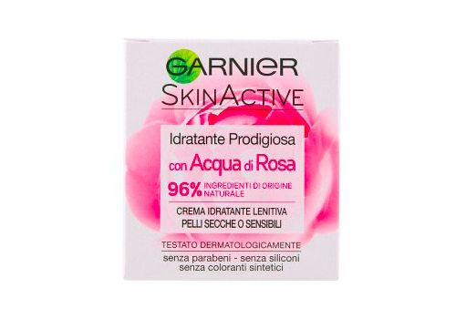 Garnier Skin Active Idratante Prodigiosa con Acqua di Rosa Crema Idratante Lenitiva per Pelli Secche o Sensibili 50ml