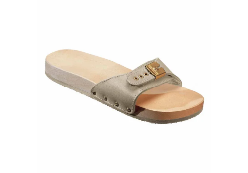 Scholl Pescura Flat zoccoli con tomaia in pelle regolabile colore sabbia misura 39
