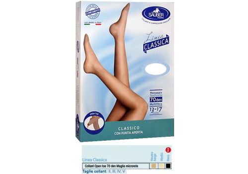Sauber Linea Classica 13-17 mmhg collant open toe microrete 70 denari colore medio taglia 2