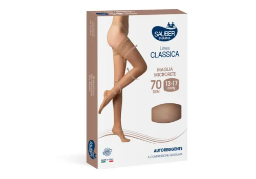 Sauber linea classica 13-17 mmhg autoreggente microrete 70 denari colore neutro beige taglia 4