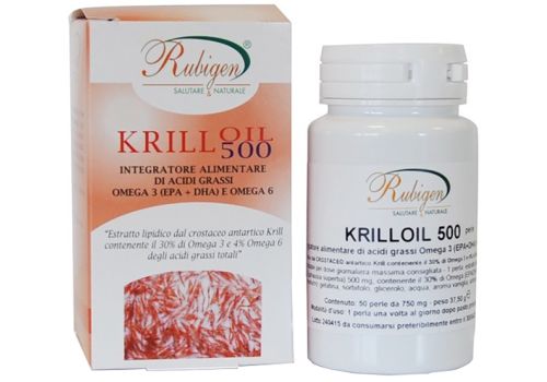 Rubigen Krill Olio 500 Omega 3-6 integratore per la funzione cardiovascolare 50 perle