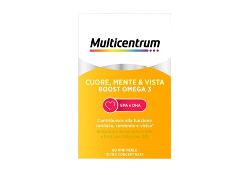 Multicentrum Cuore Mente Vista Boost Omega 3 Integratore Alimentare EPA e DHA Coenzima Q10 60 perle