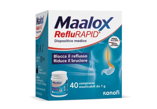 Maalox Reflurapid dispositivo medico contro il reflusso e il bruciore di stomaco 40 compresse masticabili