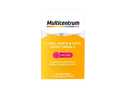 Multicentrum Cuore Mente Vista Boost Omega 3 Integratore Alimentare EPA e DHA Coenzima Q10 120 perle