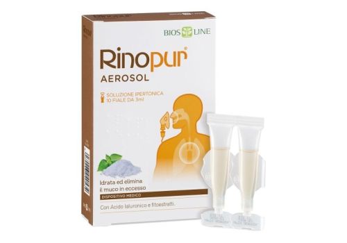 Biosline rinopur aerosol dispositivo per tosse, raffreddore muco e allergie 10 fiale da 3ml