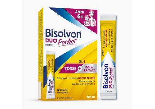 Bisolvon Duo Pocket lenitivo sciroppo 2 in1 per tosse e gola irritata 12 bustine monodose
