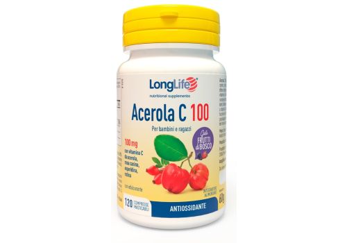Longlife Acerola C 100 integratore antiossidante per adulti bambini e ragazzi 120 compresse masticabili